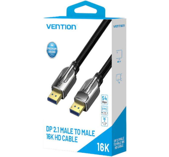 Vention Кабель DisplayPort M - M 1.0м,V2.1, 16K 30 Гц,  обплетення, чорний Vention