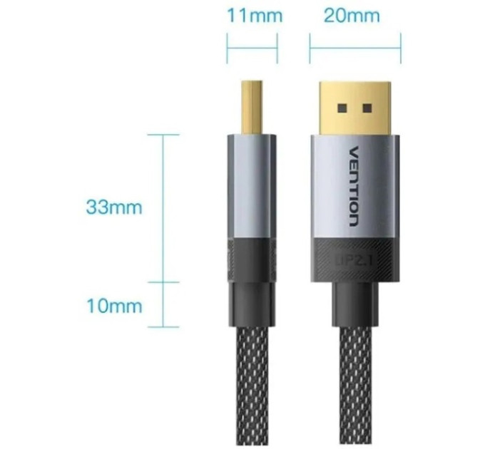 Vention Кабель DisplayPort M - M 1.0м, V2.1, 16K 60 Гц, зворотня сумісність, обплетення, чорний Vention