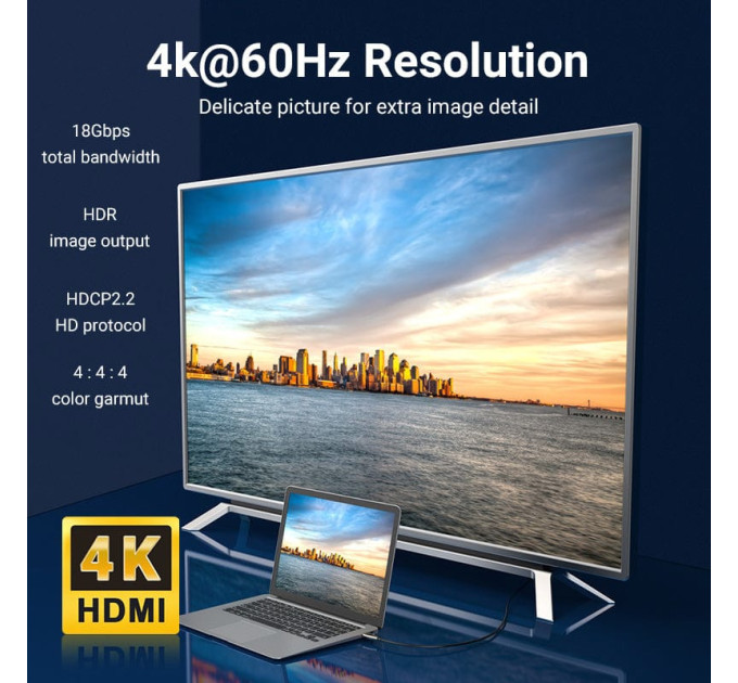 Vention Кабель HDMI M - M, 60.0 м, V2.0, Optical 4K 60Гц zinc alloy black Vention