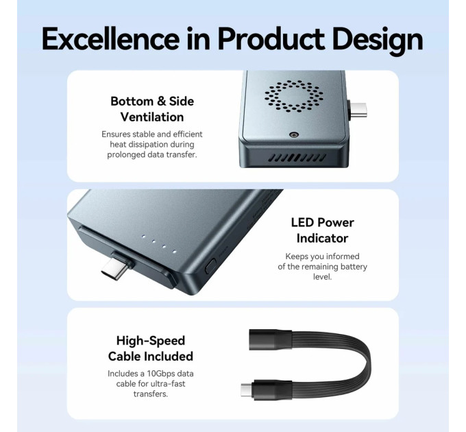 Vention Зовнішня кишеня для SSD M.2 (NVME) B&M Key/M Key,Type-С 3.2 Gen 2-C,10Gbps, живлення 85W PD, Vention