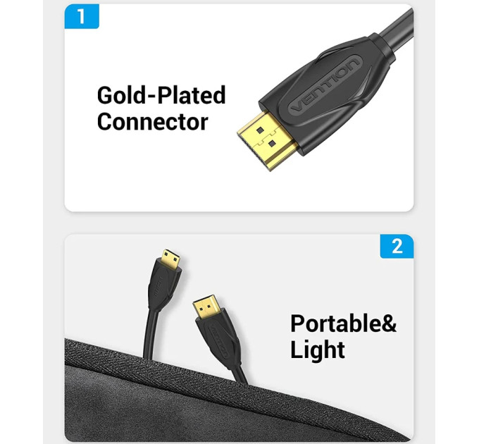 Vention Кабель HDMI M - Mini M, 1.0 м, V2.0 4K 60Гц 18Gbps PVC Vention