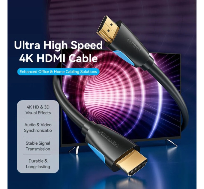 Vention Кабель HDMI M - M, 3.0м, V2.0, 4K 60Гц, Gold-Plated, PVC Vention