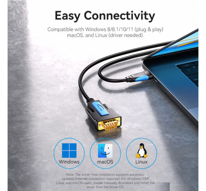 Vention Кабель USB 2.0 AM - RS-232 M, 2.0м, PVC, чорний Vention