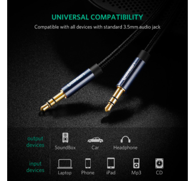 Ugreen Кабель мультимедійний 3.5mm M to 3.5mm M 0.5m 90° corner AV112 blue Ugreen (60178)