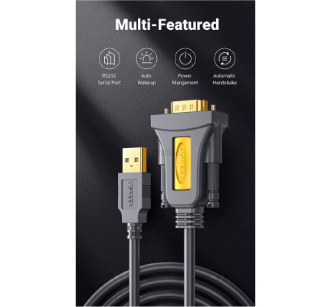 Ugreen Кабель для передачі даних USB to COM M 3.0m DB9 RS-232 CR104 black Ugreen (20223)