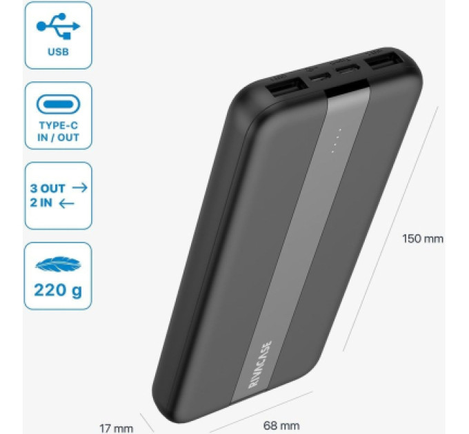 RivaCase Батарея універсальна RivaCase 10000mA, 10W, black (RIVAPOWER VA2041 (Black))