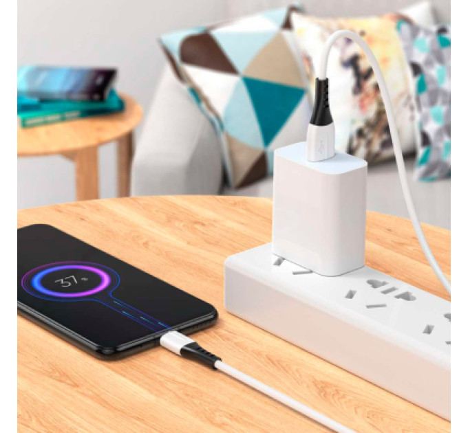 Дата кабель USB 2.0 AM to Micro 5P 1.0m 2.4A silicone X82 white HOCO (6931474768568)