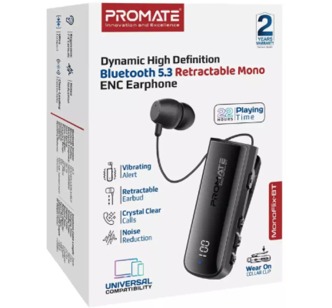 Навушники Promate Monoflix-bt Black (monoflix-bt.black)