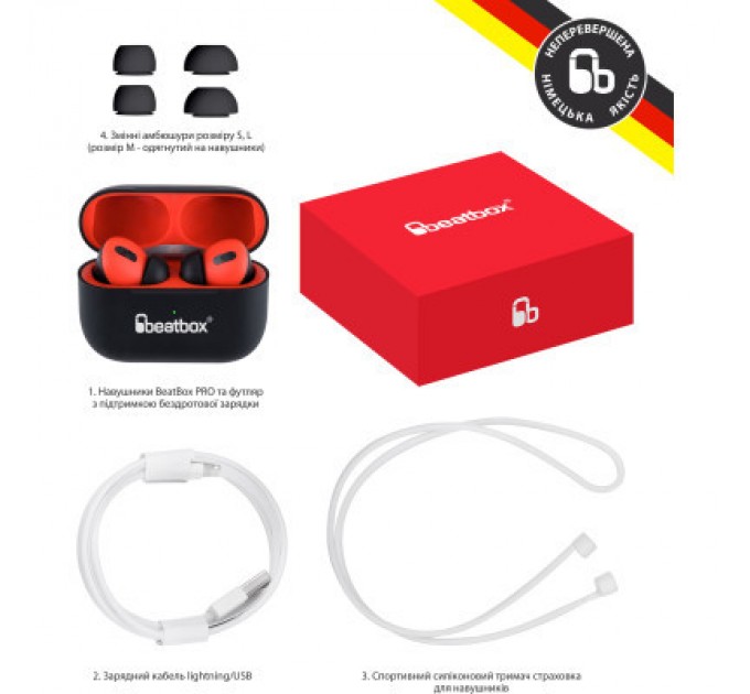 BeatBox Навушники BeatBox PODS PRO 1 Wireless Charging Black-Red (bbppro1wcbr)