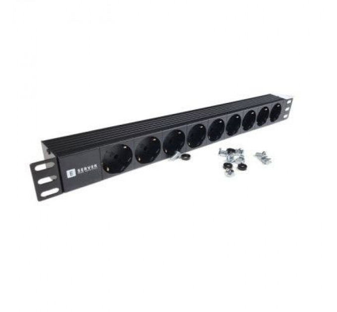 Eserver Силовий блок Eserver 19" 9 розеток, без выкл., без кабеля, алюм. корпус, 16А (WT-2261A-GER-9WAY-WO)