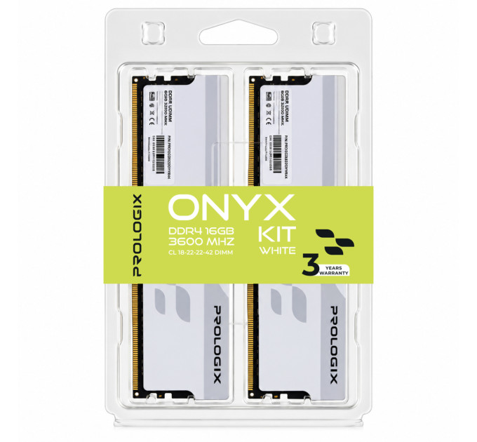Модуль пам`ятi DDR4 2x8GB/3600 Prologix Onyx White (PRO16GB3600YW4K)