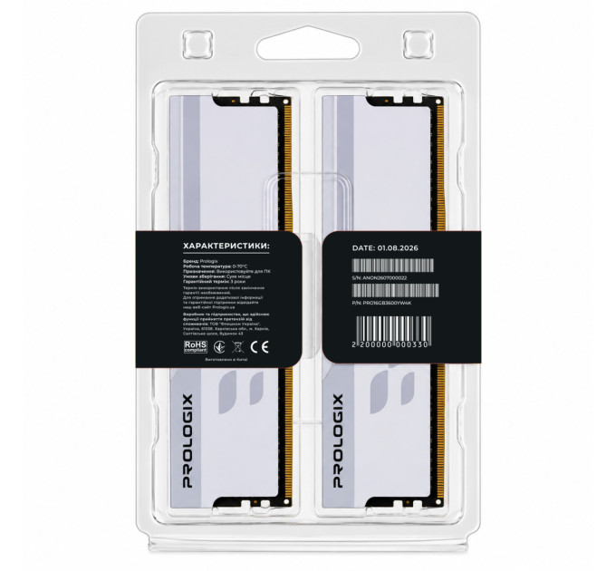 Модуль пам`ятi DDR4 2x8GB/3600 Prologix Onyx White (PRO16GB3600YW4K)