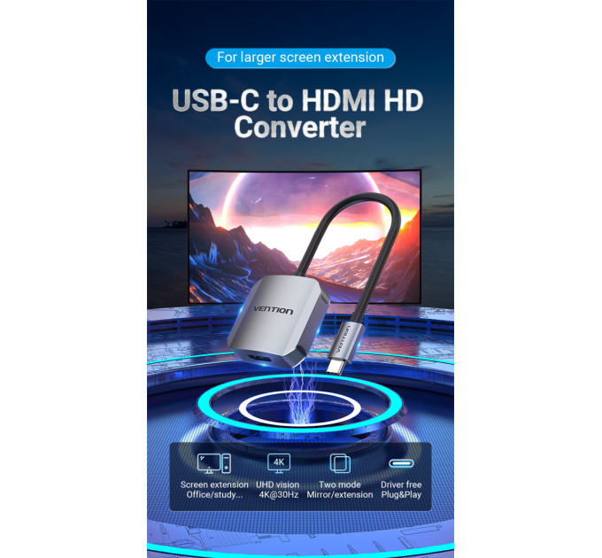 Vention Перехідник USB3.1 Type-C to HDMI (F) 4K 30HZ 0.15m Vention (TDEHB)