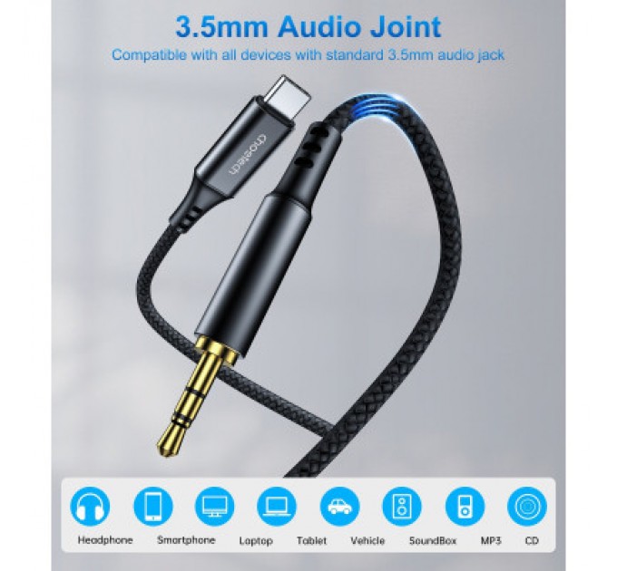 Choetech Перехідник USB-C to jack 3.5mm stereo audio (CDLA) 2.0m Choetech (AUX008-BK)