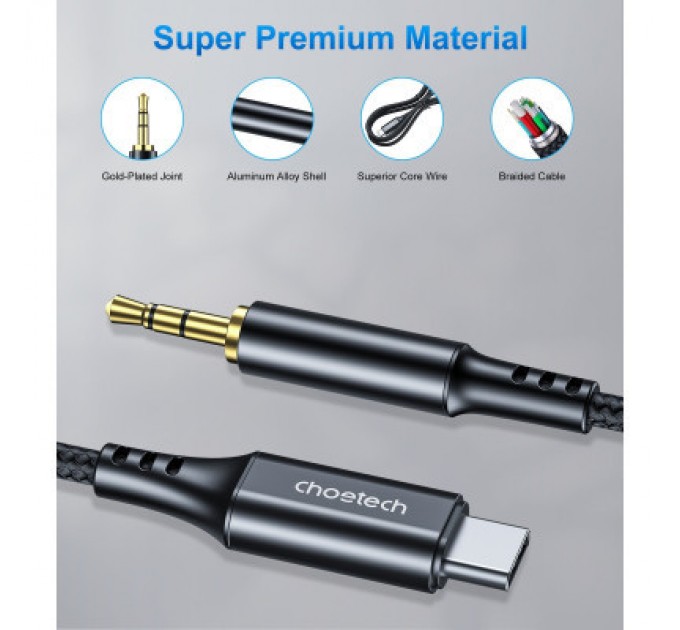 Choetech Перехідник USB-C to jack 3.5mm stereo audio (CDLA) 2.0m Choetech (AUX008-BK)