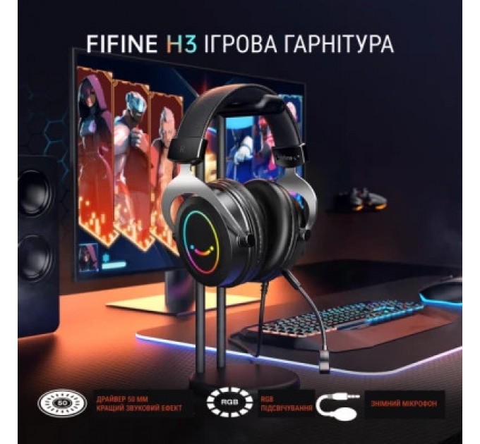 Fifine Навушники Fifine H3 RGB Black (H3)