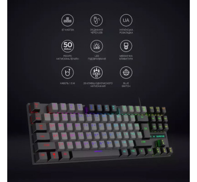 GamePro Клавіатура GamePro MK100B Blue Switch LED USB Black (MK100B)