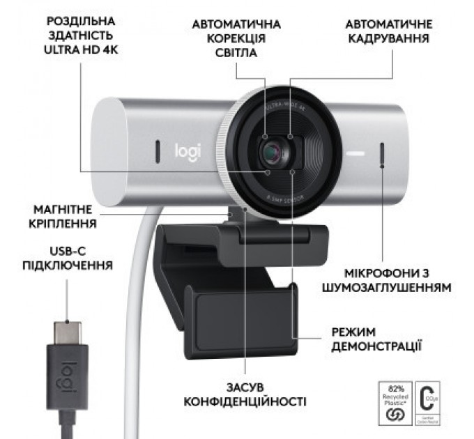 Logitech Веб-камера Logitech MX Brio 4K Pale Grey (960-001554)