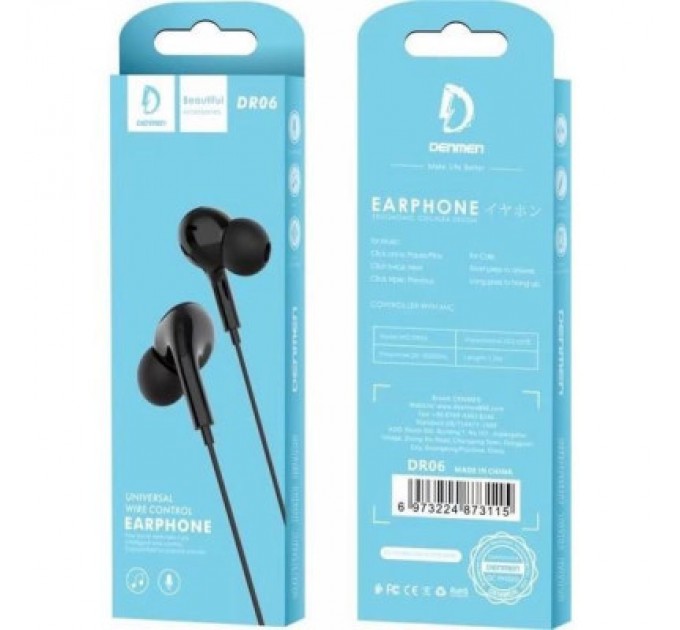 Denmen Навушники Denmen HF DR06 3.5mm 1.2 м Black (DE-DR06-BK)