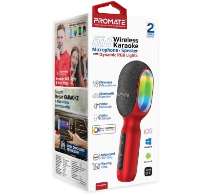 Promate Мікрофон Promate VocalMic Bluetooth 2 x AUX LED Red (vocalmic.red)