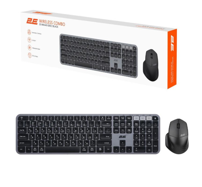 2E Комплект 2E MK440 Wireless/Bluetooth UA Black/Grey (2E-MK440WBGR_UA)