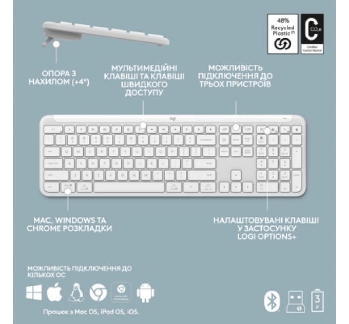 Клавіатура Logitech K950 Bluetooth/Wireless UA Off-White (920-012466)
