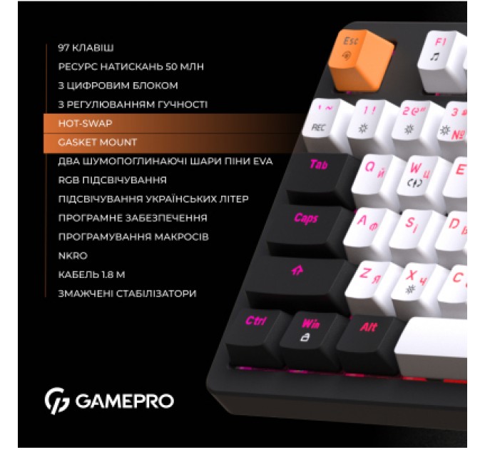 GamePro Клавіатура GamePro MK170B Hot-Swap Red Swich RGB USB UA Black (MK170B)