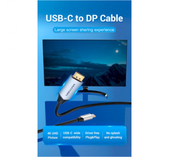 Vention Кабель мультимедійний USB-C 3.1 to DisplayPort M 1.5m v.1.2 4K60Hz Aluminum Alloy black Vention (CGZBG)