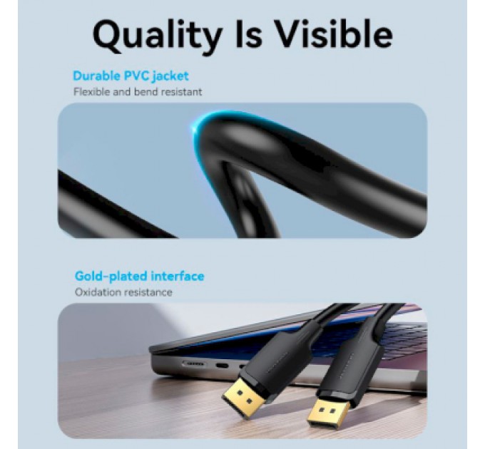 Vention Кабель мультимедійний DisplayPort to DisplayPort 1.5m V1.2 4K 60Hz 3D Dolby 7.1 Vention (HAKBG)