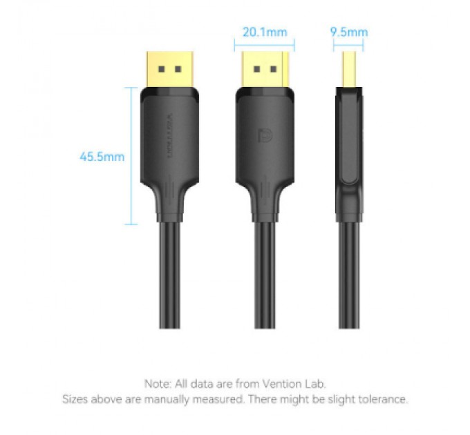 Vention Кабель мультимедійний DisplayPort to DisplayPort 1.5m V1.2 4K 60Hz 3D Dolby 7.1 Vention (HAKBG)