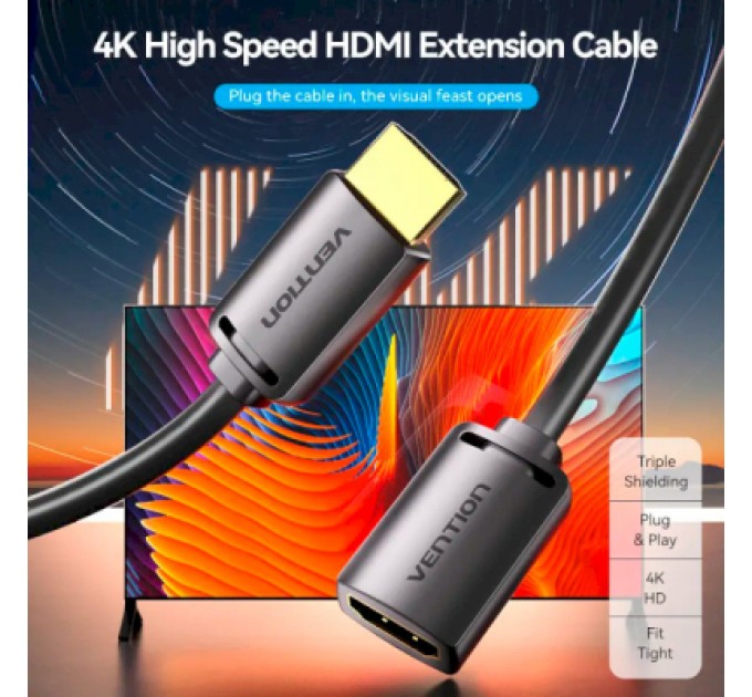Vention Кабель мультимедійний HDMI M to HDMI F 2.0m V2.0 4K 60Hz PVC Vention (AHCBH)