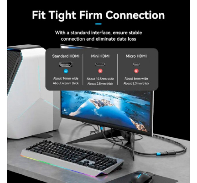 Vention Кабель мультимедійний HDMI M to HDMI F 2.0m V2.0 4K 60Hz PVC Vention (AHCBH)