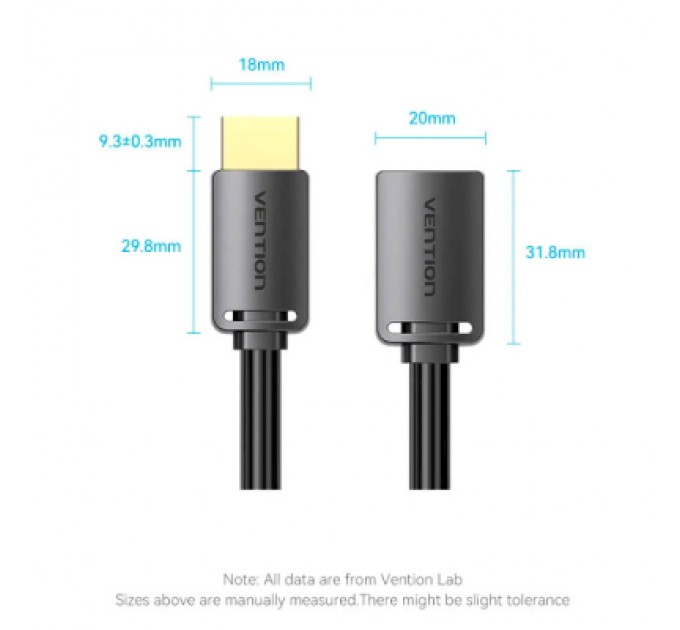Vention Кабель мультимедійний HDMI M to HDMI F 2.0m V2.0 4K 60Hz PVC Vention (AHCBH)