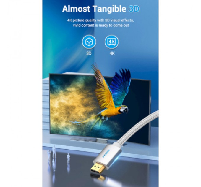 Vention Кабель мультимедійний HDMI to HDMI 2.0m V2.0 4K 60Hz Silver Metal Type Vention (AABIH)