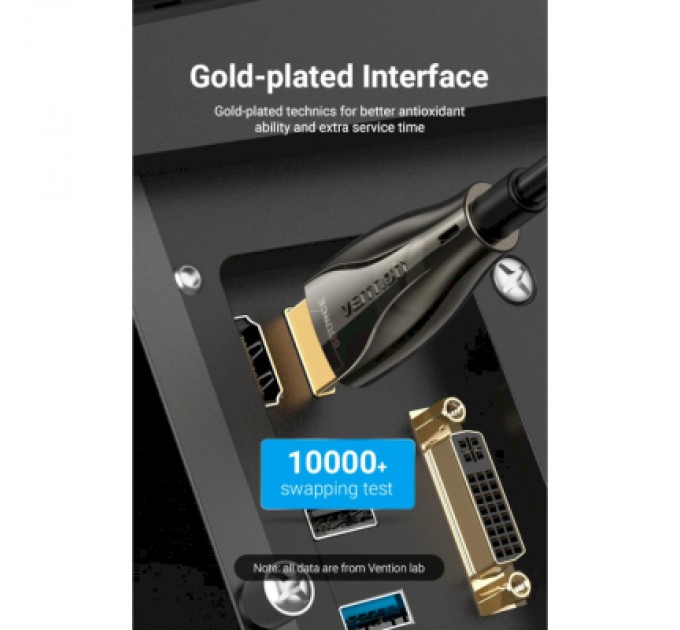 Vention Кабель мультимедійний HDMI to HDMI 30.0m V2.0 Optical 4K 60Hz 18Gbps Dolby 7.1 PVC Black Zinc Alloy Vention (ALABT)