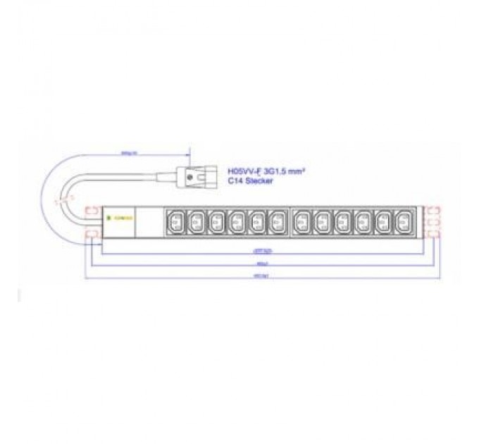Conteg Силовий блок Conteg 19" 12 розеток IEC C13, вилка С14, кабель 3м (IP-BA-C12C300010)