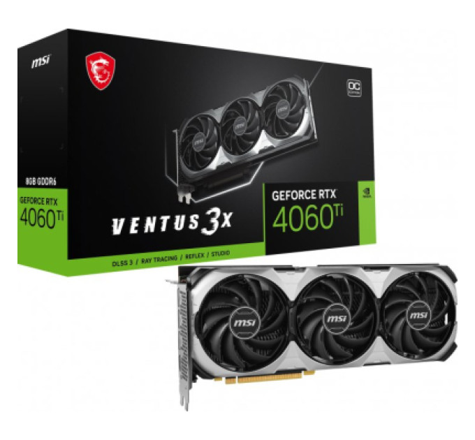 MSI Відеокарта MSI GeForce RTX4060Ti 8Gb VENTUS 3X OC (RTX 4060 Ti VENTUS 3X 8G OC)