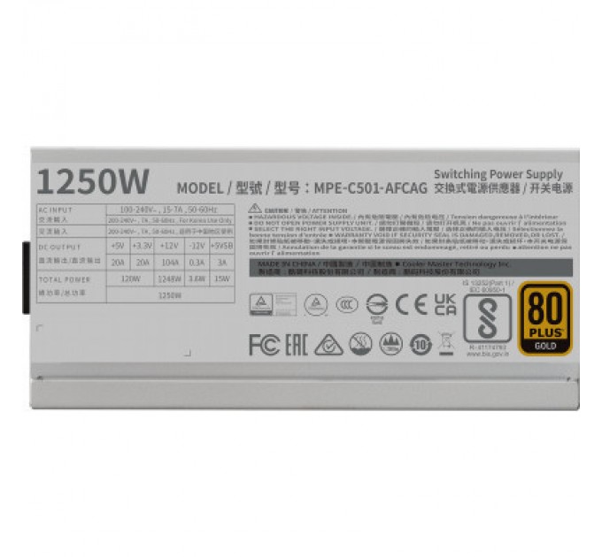 CoolerMaster Блок живлення CoolerMaster 1250W MWE Gold 1250 - V2 ATX 3.0 White Version (MPE-C501-AFCAG-3GEU)