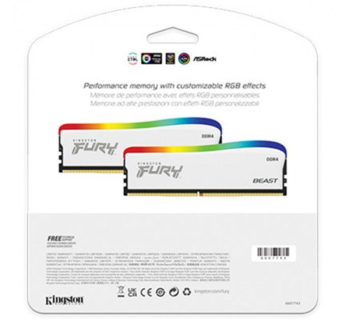 Kingston Fury (ex.HyperX) Модуль пам'яті для комп'ютера DDR4 32GB (2x16GB) 3600 MHz Beast White RGB SE Kingston Fury (ex.HyperX) (KF436C18BWAK2/32)