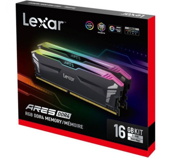 Lexar Модуль пам'яті для комп'ютера DDR4 32GB (2x16GB) 3600 MHz Ares RGB Black Lexar (LD4BU016G-R3600GDLA)