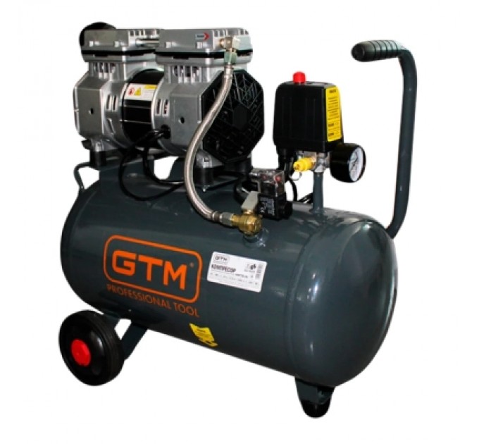 GTM Компресор GTM 24л, 105л/хв, 0,75кВт, 8бар, 220В, 2 циліндри безмасляний (KAW750-24L)