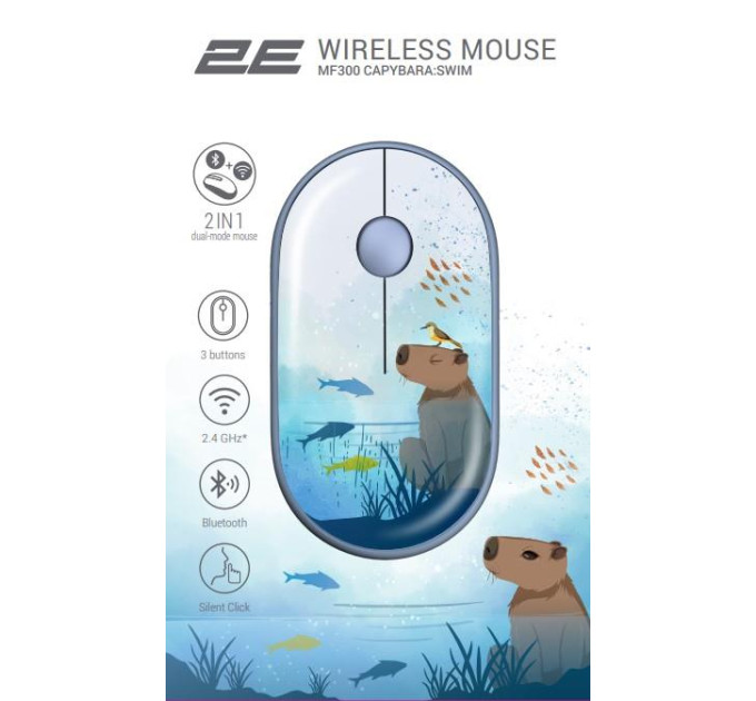 2E Мишка 2E MF300 CAPYBARASWIM Silent Wireless/Bluetooth Blue (2E-MF300WCAPIBARABL)