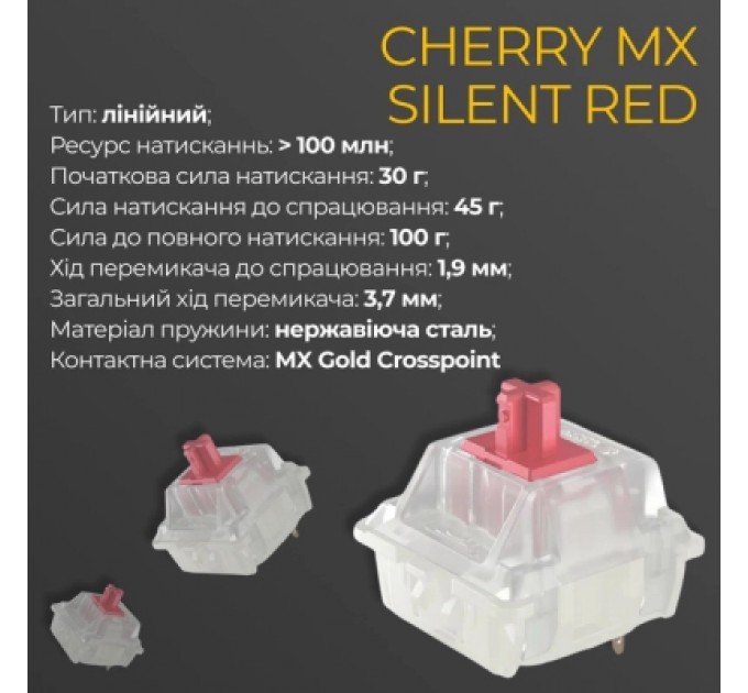 Ducky Клавіатура Ducky One 3 TKL Cherry MX Silent Red RGB UA USB Black (DKON2187ST-SUAPXCLAWSC1)