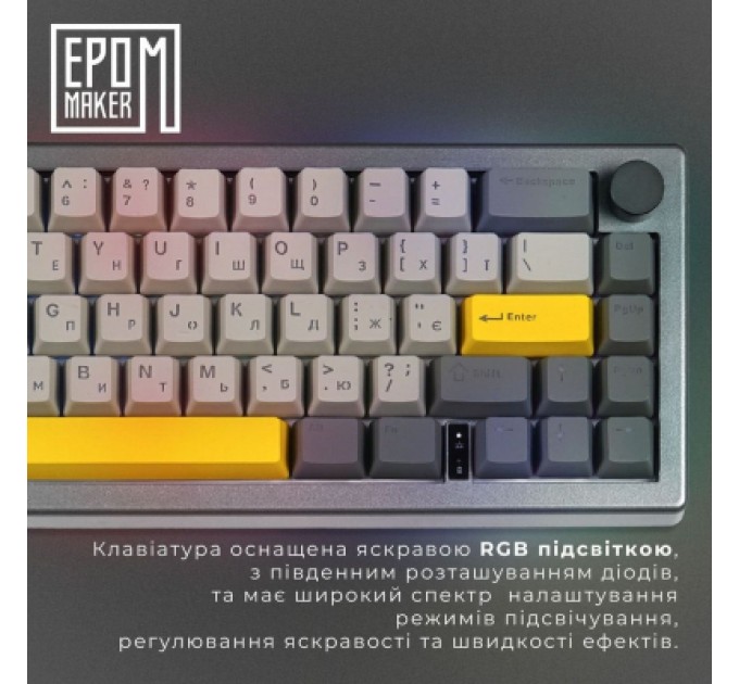 Epomaker Клавіатура Epomaker EK68 65 Budgerigar V2 Switch Hot-Swap RGB Wireless/Bluetooth/USB UA Black (EK68-B-BV2)