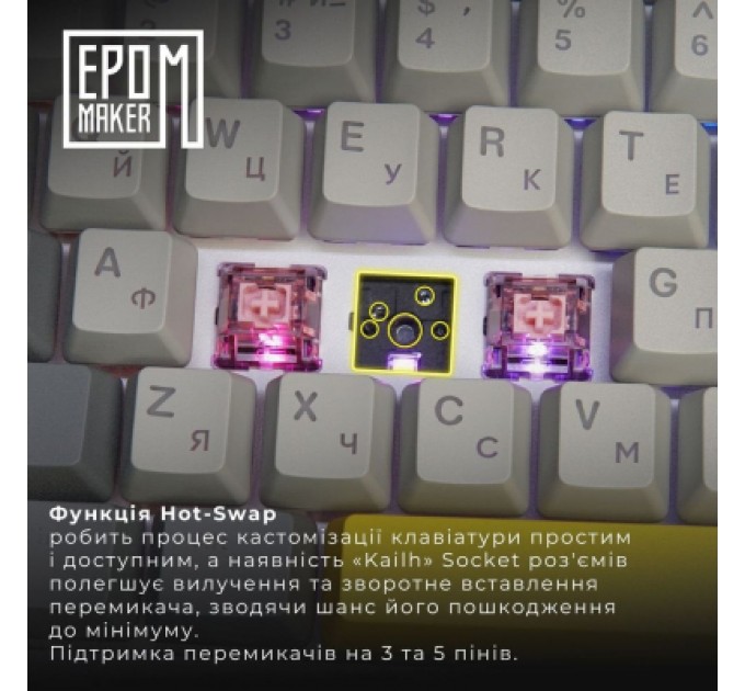 Epomaker Клавіатура Epomaker EK68 65 Flamingo Switch Hot-Swap RGB Wireless/Bluetooth/USB UA Black (EK68-B-F)