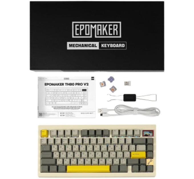 Epomaker Клавіатура Epomaker TH80 Pro V2 75 Wisteria Tactile Switch Hot-Swap LCD Screen RGB Wireless/Bluetooth/USB UA White (TH80-PROV2-W-WT)