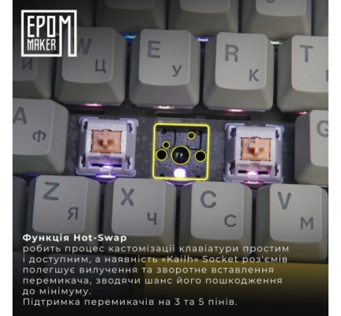 Epomaker Клавіатура Epomaker TH80 Pro V2 75 Wisteria Tactile Switch Hot-Swap LCD Screen RGB Wireless/Bluetooth/USB UA White (TH80-PROV2-W-WT)