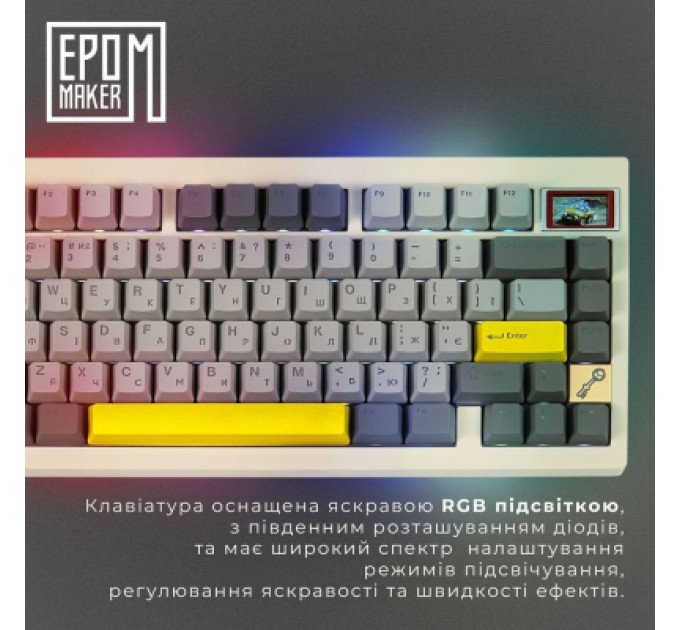 Epomaker Клавіатура Epomaker TH80 Pro V2 75 Wisteria Tactile Switch Hot-Swap LCD Screen RGB Wireless/Bluetooth/USB UA White (TH80-PROV2-W-WT)