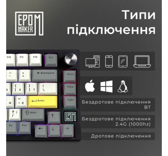 Epomaker Клавіатура Epomaker TH80 SE 75 Budgerigar V2 Switch Hot-Swap RGB Wireless/Bluetooth/USB UA Black (TH80-SE-B-BV2)