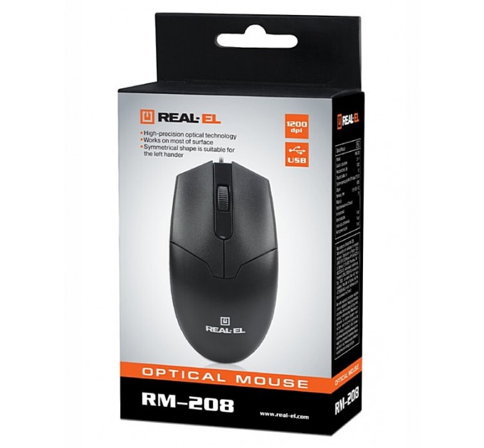 REAL-EL Мышь REAL-EL RM-208 Black (EL123200030)